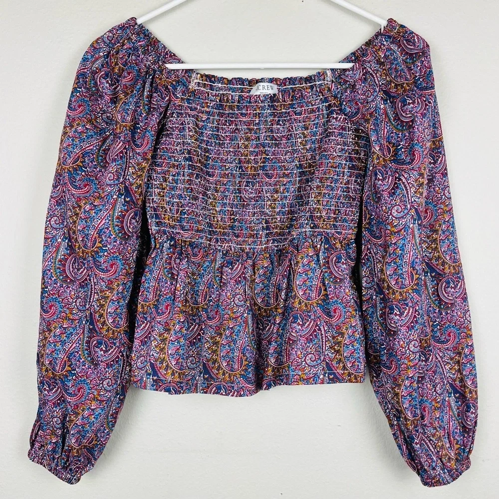 J.Crew Liberty London Puff-sleeve Smocked Top in Tropical Prince Paisley Print